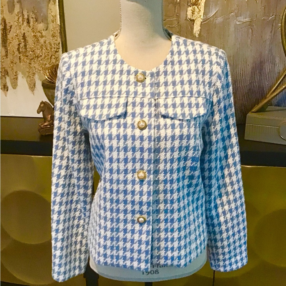 Blue and White Houndstooth Women's Jacket